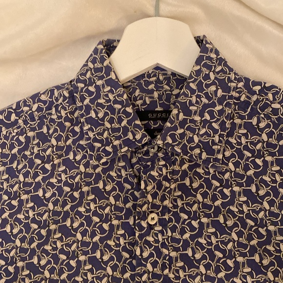 Gucci slim fit button up blue and white printed shirt - Picture 2 of 3